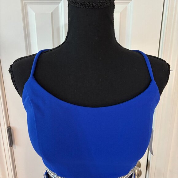 Speechless Embellished Cutout Halter‎ Gown Cobalt Blue Maxi Dress Size 3 NWOT - Picture 4 of 13